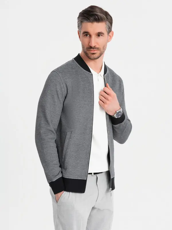 Ombre Ombre Men's pique knit bomber jacket - black