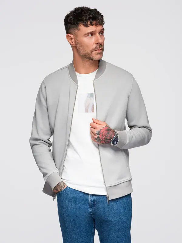 Ombre Ombre Men's pique knit bomber jacket - gray