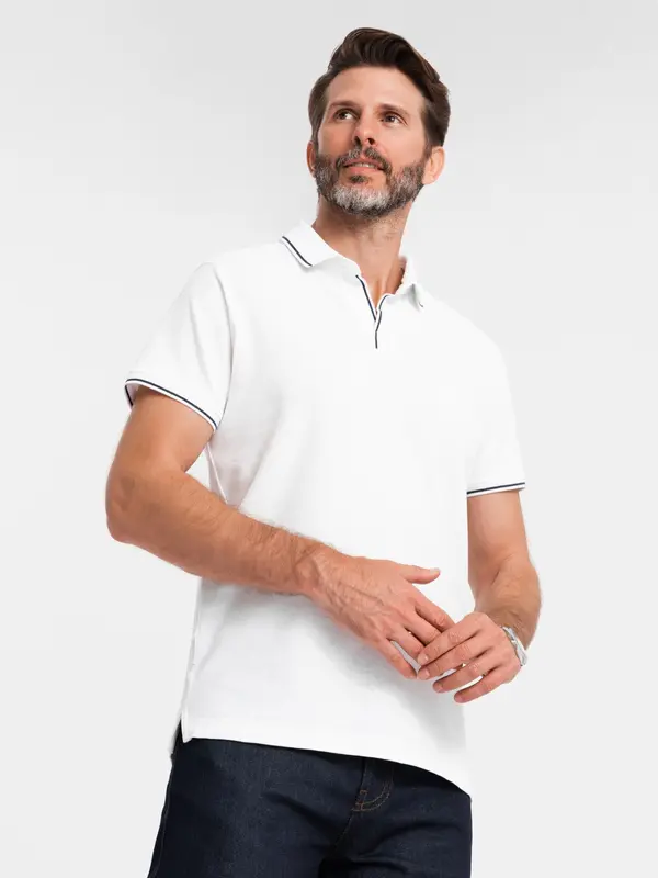 Ombre Ombre Men's pique knit polo shirt without buttons - white