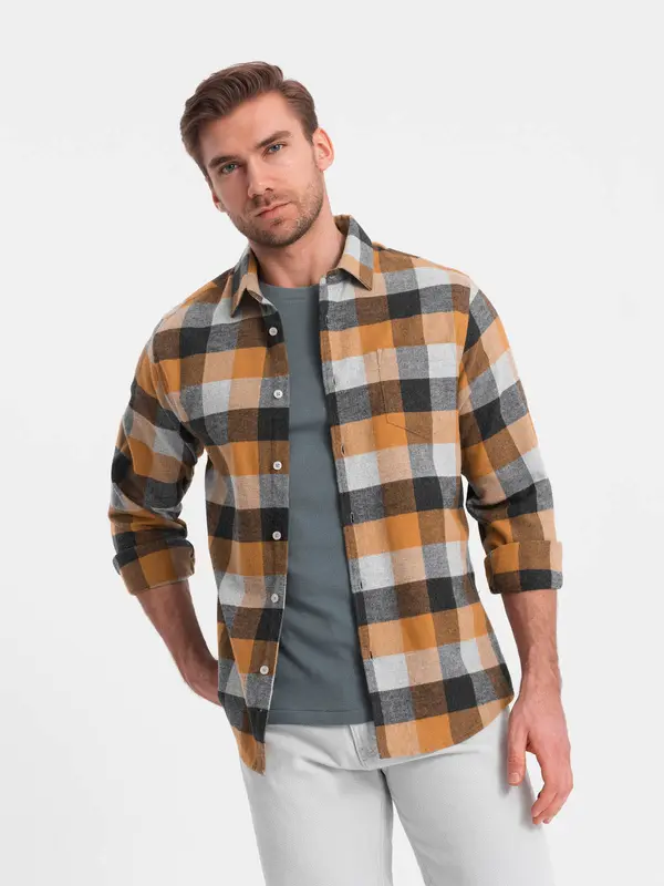 Ombre Ombre Men's plaid flannel shirt - yellow and black