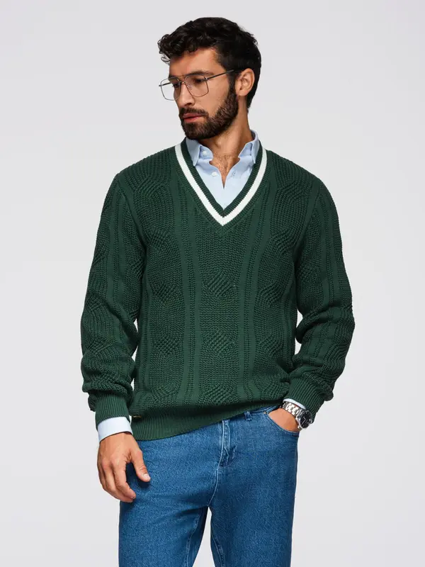 Ombre Ombre Men's plaid sweater with crew neckline - green