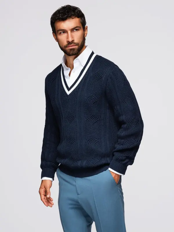 Ombre Ombre Men's plaid sweater with crew neckline - navy blue