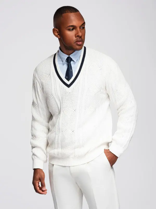 Ombre Ombre Men's plaid sweater with crew neckline - white