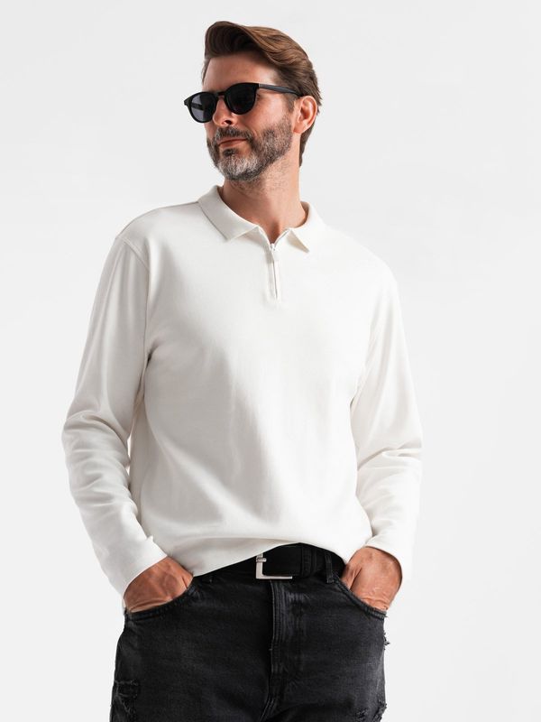 Ombre Ombre Men's polo longsleeve with zippered collar - white