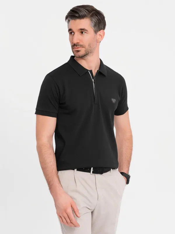 Ombre Ombre Men's polo shirt with zip neckline - black