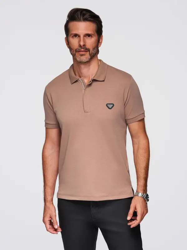 Ombre Ombre Men's polo shirt with zipper neckline - light brown