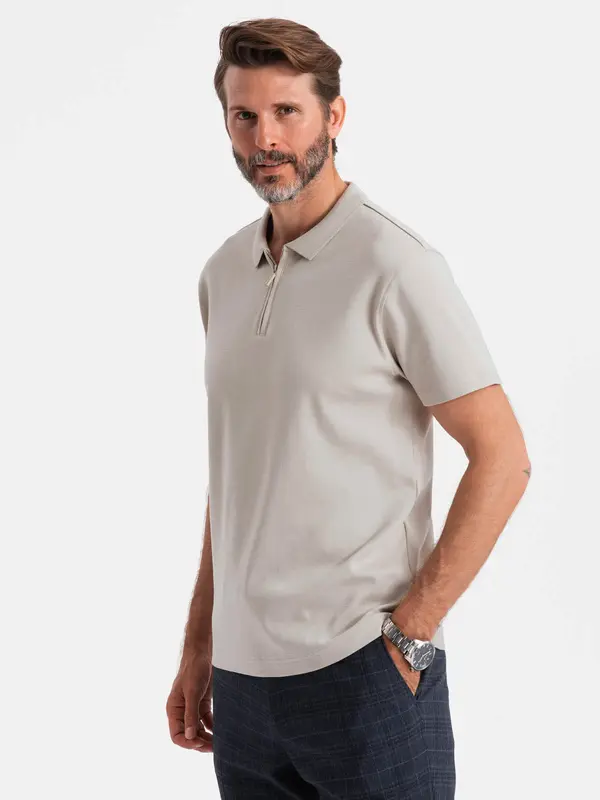Ombre Ombre Men's polo shirt with zippered collar - ash