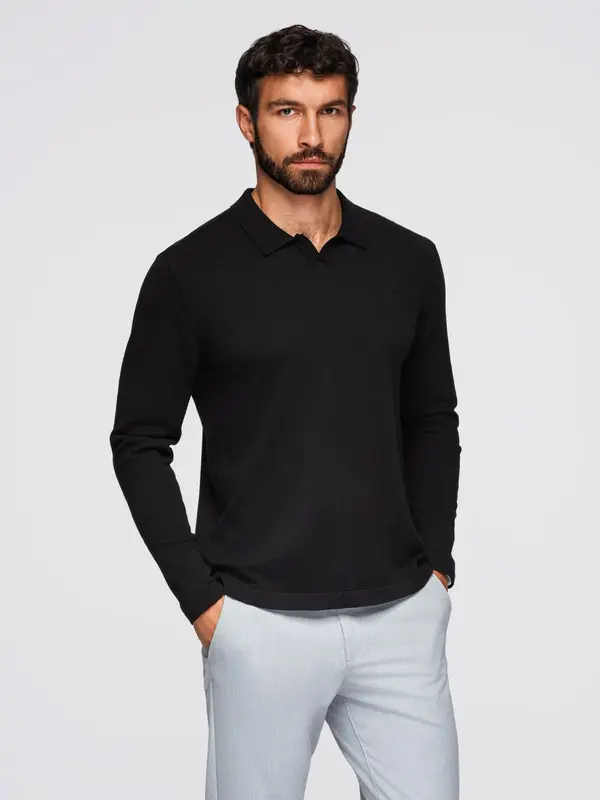 Ombre Ombre Men's polo sweater with embroidery on chest - black