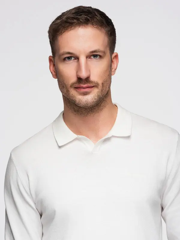 Ombre Ombre Men's polo sweater with embroidery on chest - white