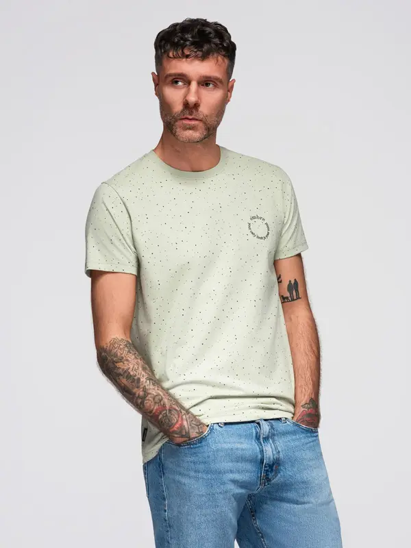Ombre Ombre Men's printed cotton T-shirt with round neckline - mint