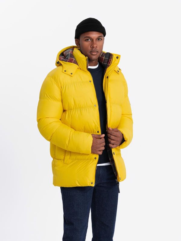 Ombre Ombre Men's puffer jacket with check lining - yellow