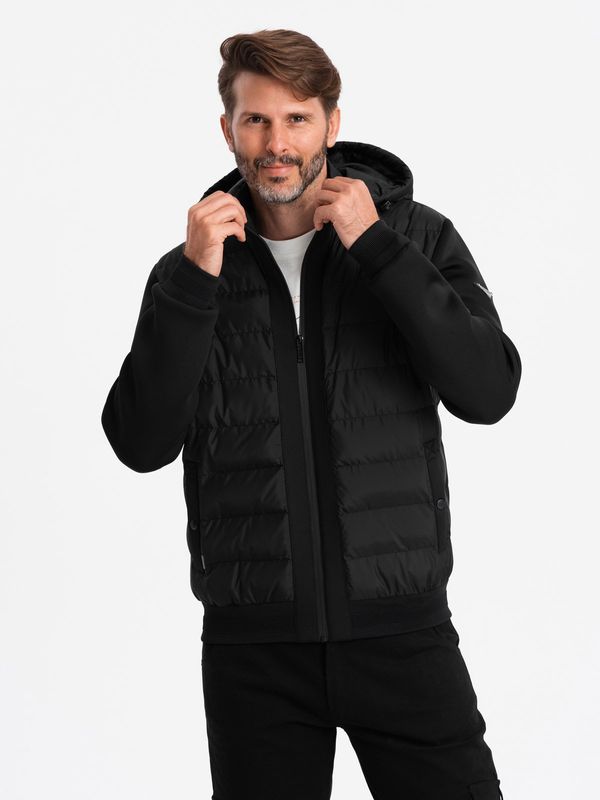 Ombre Ombre Men's quilted bomber jacket with high collar - black