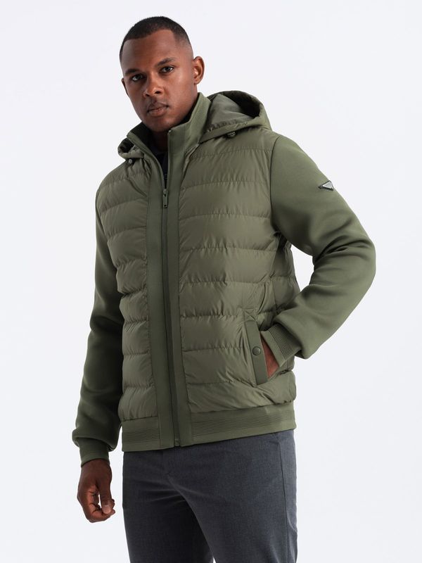 Ombre Ombre Men's quilted bomber jacket with high collar - dark olive green