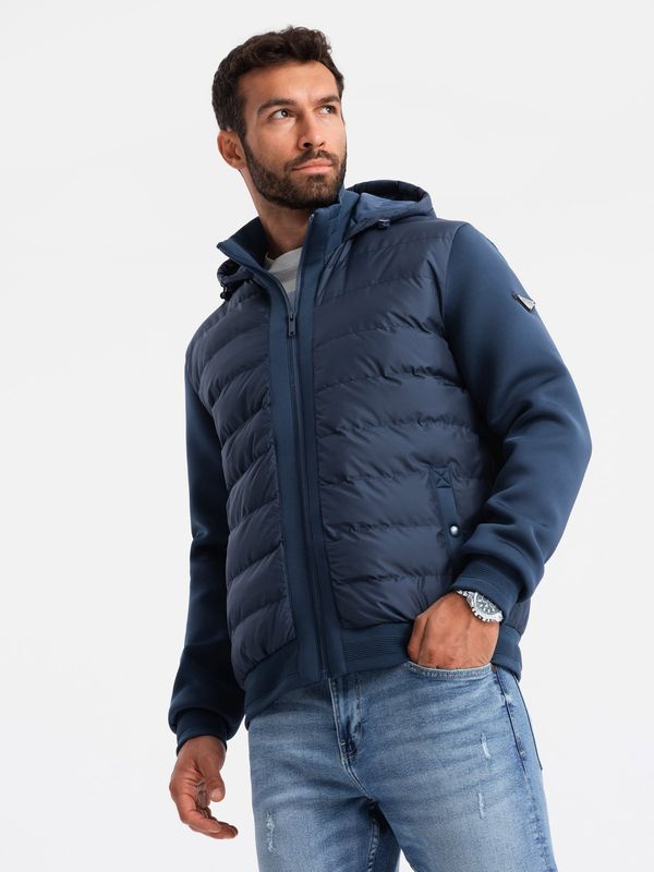 Ombre Ombre Men's quilted bomber jacket with high collar - navy blue