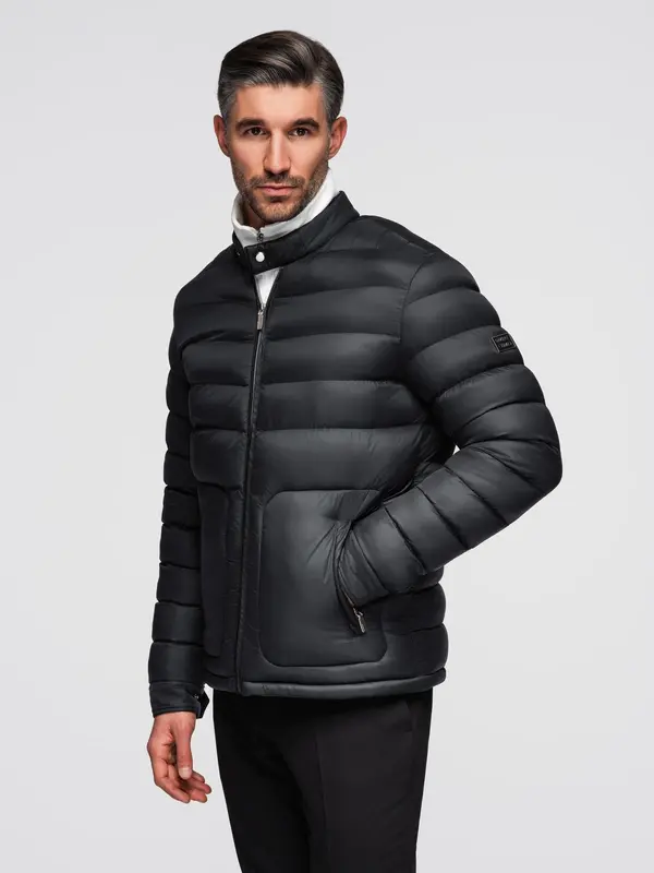 Ombre Ombre Men's quilted classic jacket with stand-up collar - black