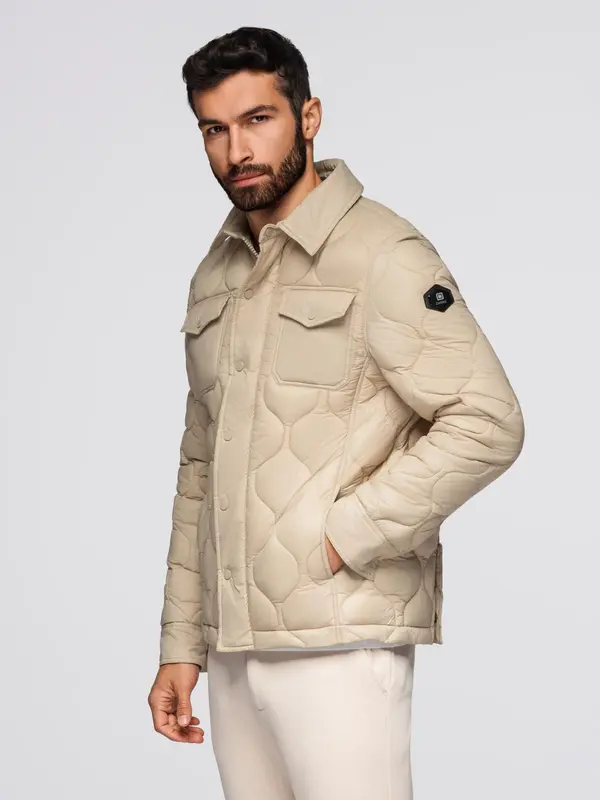 Ombre Ombre Men's quilted jacket in shirt cut - beige