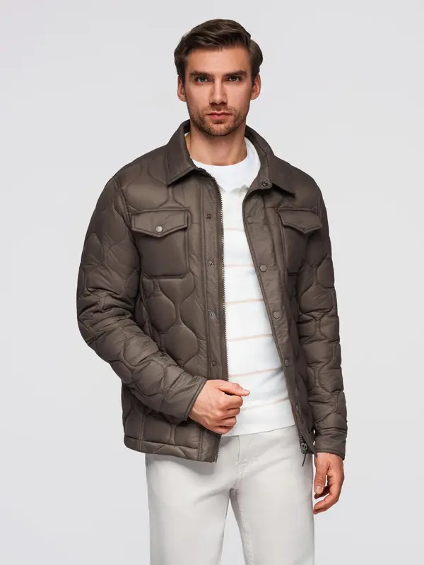 Ombre Ombre Men's quilted jacket in shirt cut - khaki