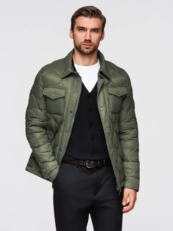 Ombre Ombre Men's quilted jacket in shirt cut - olive