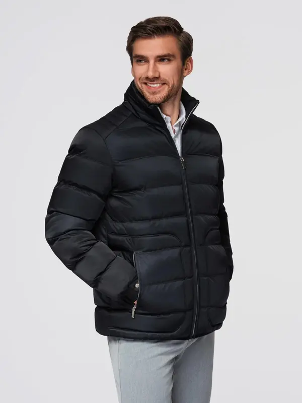 Ombre Ombre Men's quilted jacket with gloss and stand-up collar - black