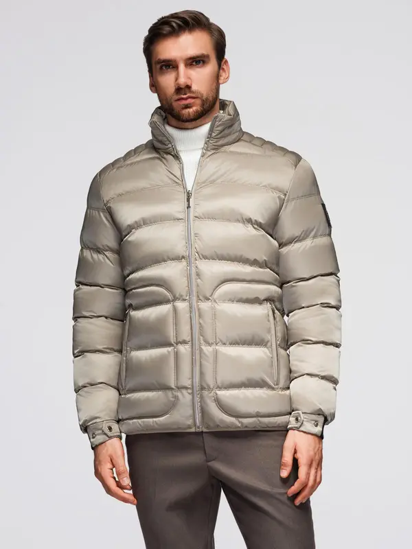 Ombre Ombre Men's quilted jacket with gloss and stand-up collar - light grey