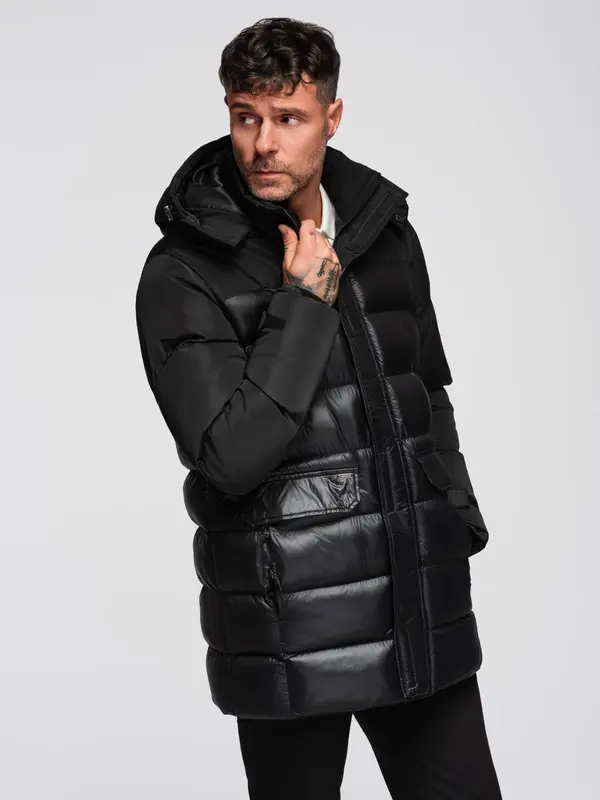 Ombre Ombre Men's quilted jacket with high collar and hood - black
