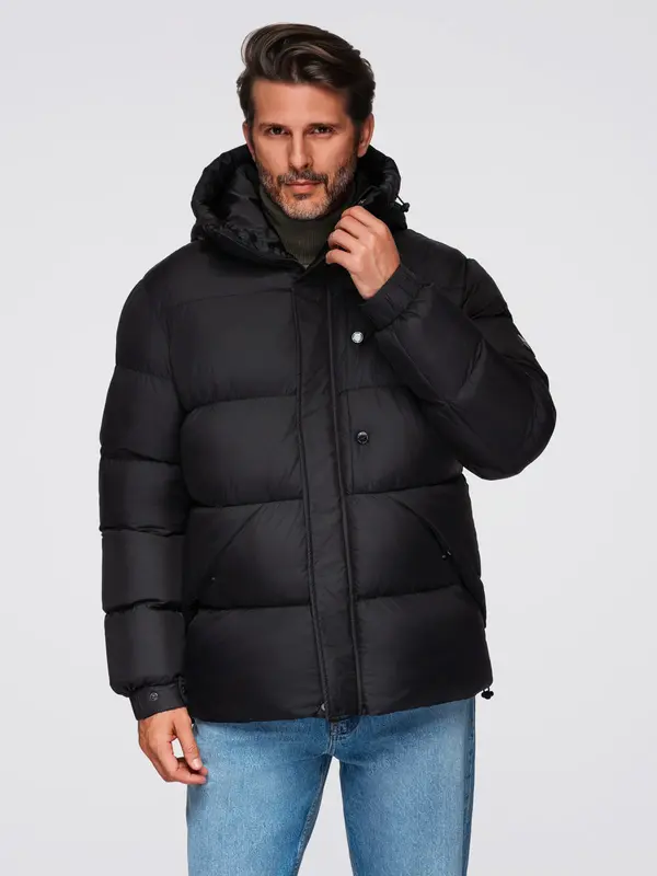 Ombre Ombre Men's quilted jacket with high zipped hood - black
