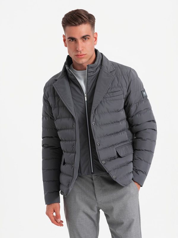 Ombre Ombre Men's quilted jacket with jacket cut - graphite