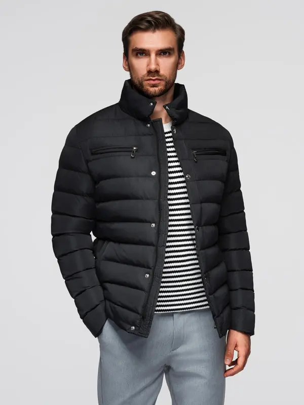 Ombre Ombre Men's quilted jacket with stand-up collar and chest zips - black