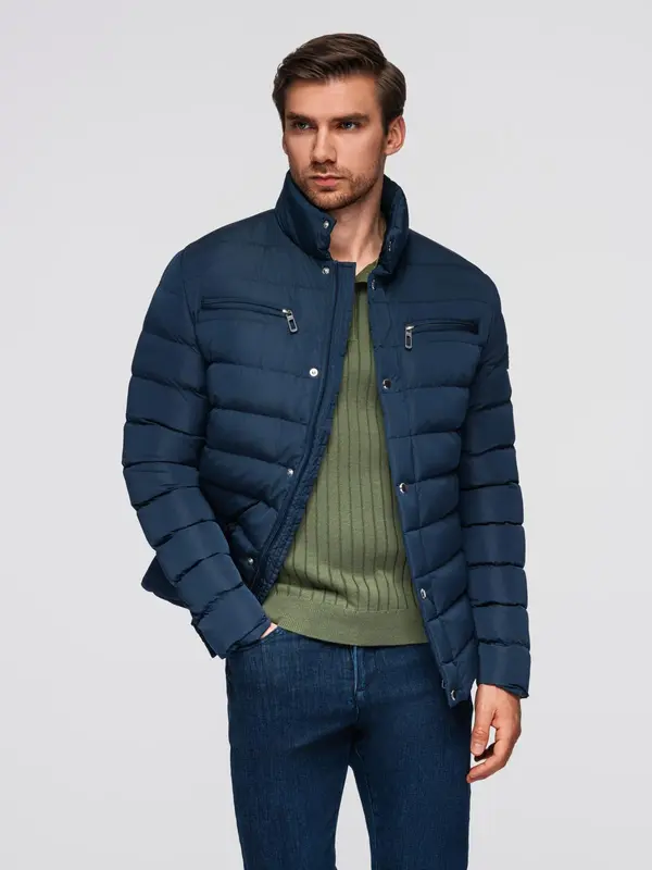 Ombre Ombre Men's quilted jacket with stand-up collar and chest zips - navy blue