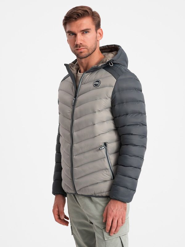 Ombre Ombre Men's quilted nylon sports style jacket - ash