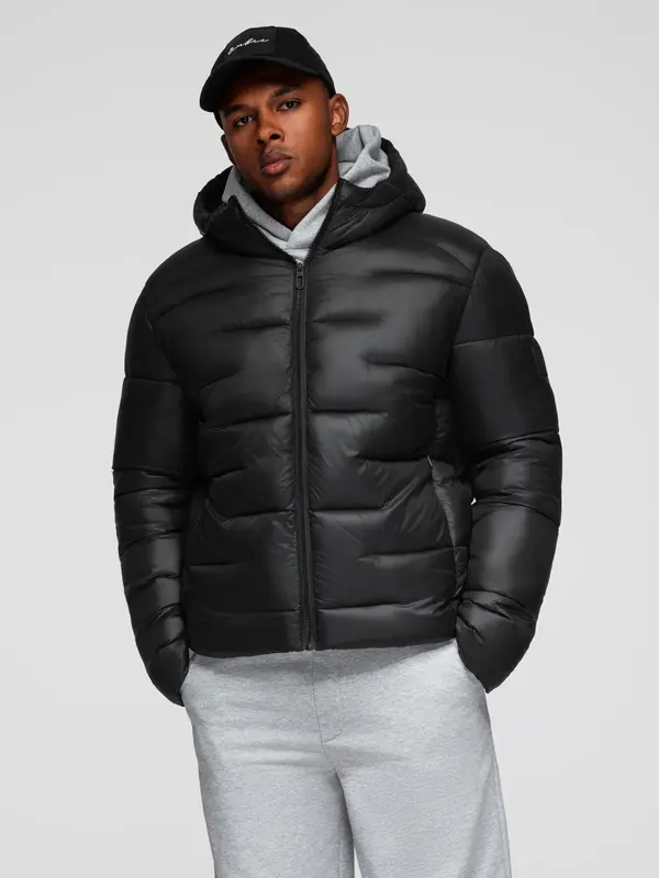 Ombre Ombre Men's quilted puffer jacket with hood - black