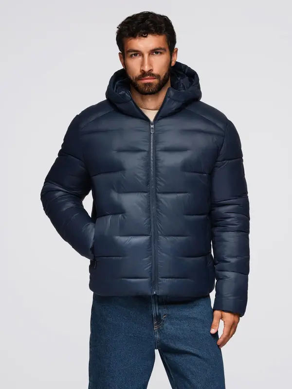 Ombre Ombre Men's quilted puffer jacket with hood - navy blue