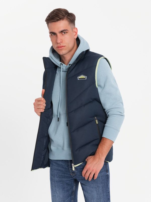 Ombre Ombre Men's quilted sleeveless jacket with neon accents - navy blue