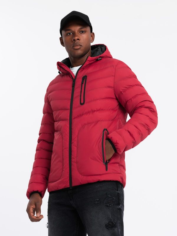 Ombre Ombre Men's quilted sports jacket with contrasting zipper - red