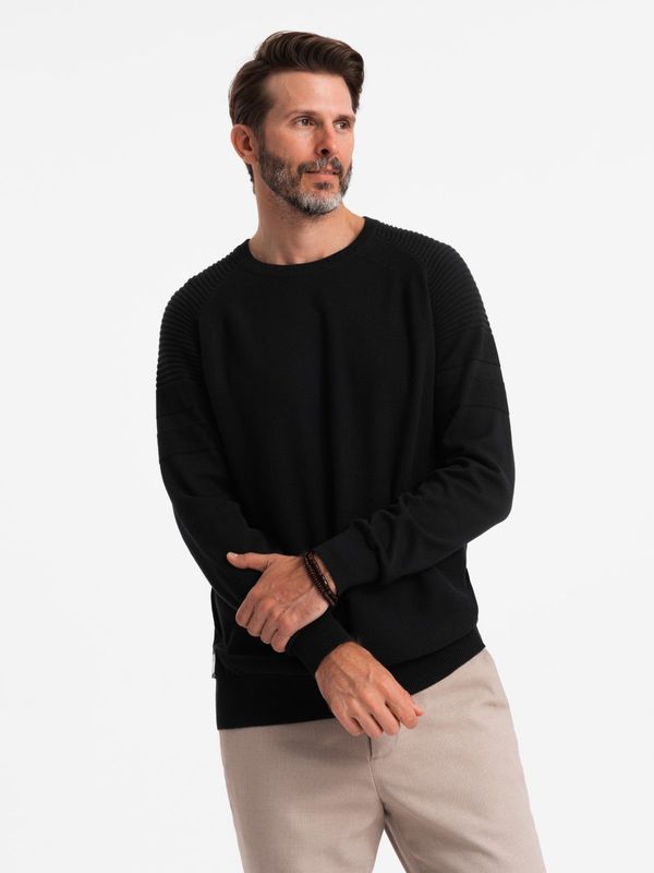 Ombre Ombre Men's raglan sweater with ribbed sleeves - black