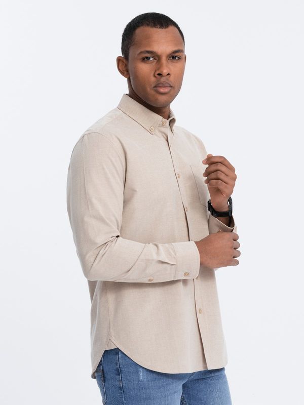 Ombre Ombre Men's REGILAR FIT cotton shirt with pocket - beige