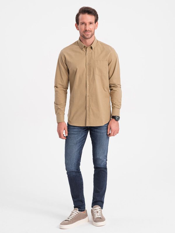 Ombre Ombre Men's REGILAR FIT cotton shirt with pocket - light brown
