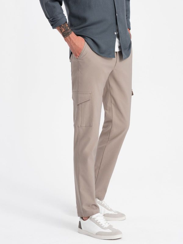 Ombre Ombre Men's REGULAR fabric pants with cargo pockets - beige