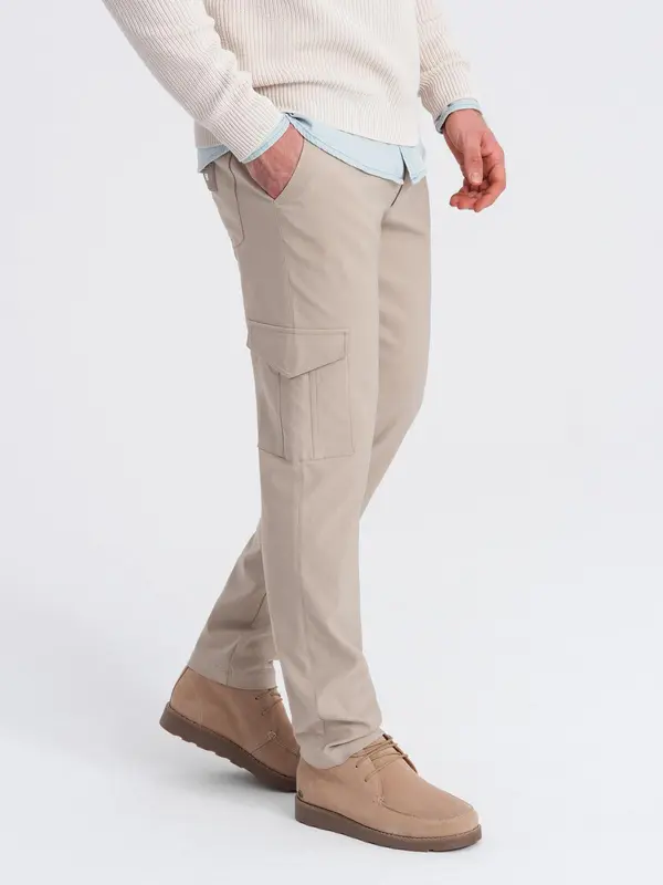 Ombre Ombre Men's REGULAR fabric pants with cargo pockets - beige