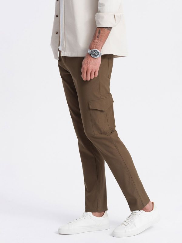 Ombre Ombre Men's REGULAR fabric pants with cargo pockets - olive