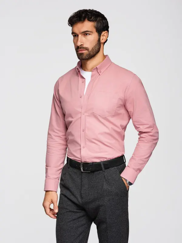 Ombre Ombre Men's REGULAR FIT cotton shirt with pocket - pink
