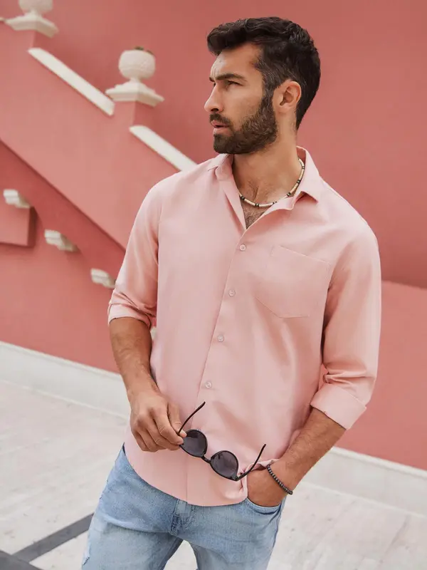 Ombre Ombre Men's REGULAR FIT shirt with pocket - pink
