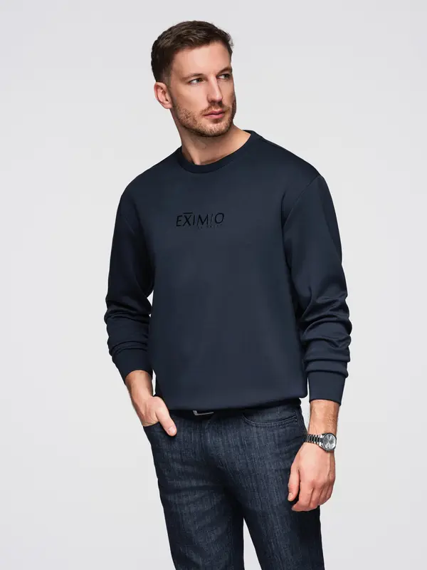 Ombre Ombre Men's regular sweatshirt with shiny print on chest - dark blue