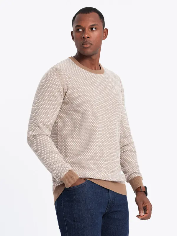 Ombre Ombre Men's RELAXED FIT knitted sweater with patterns - light brown