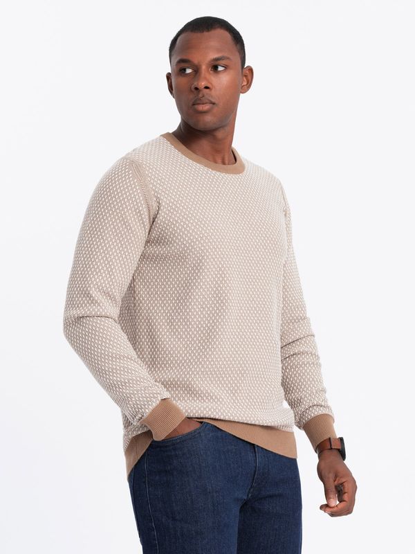 Ombre Ombre Men's RELAXED FIT knitted sweater with patterns - light brown