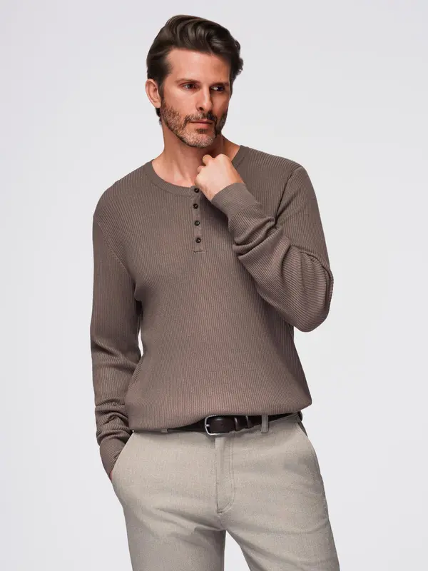 Ombre Ombre Men's ribbed sweater with buttons at the neckline - ash
