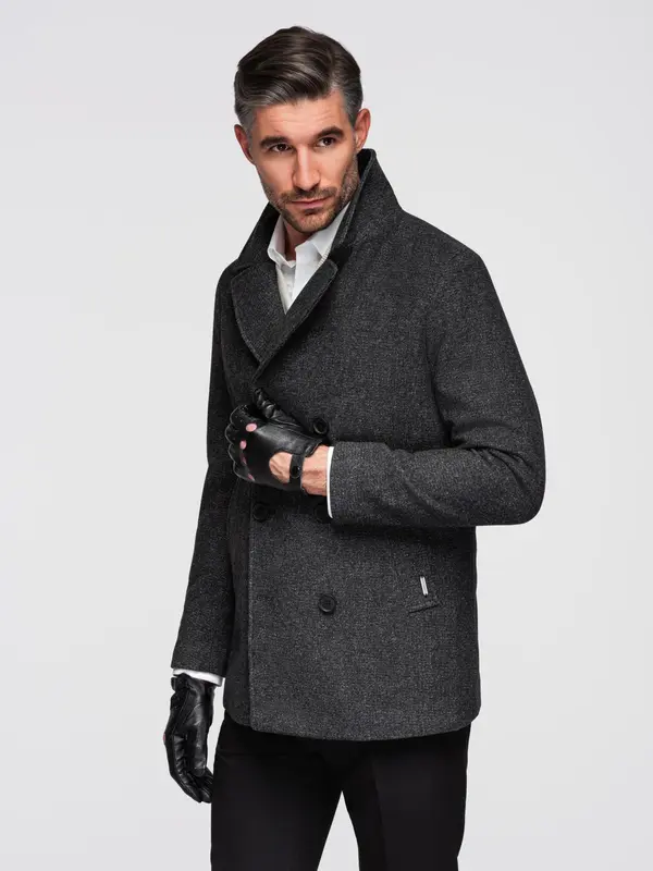 Ombre Ombre Men's short double-breasted wool coat - graphite