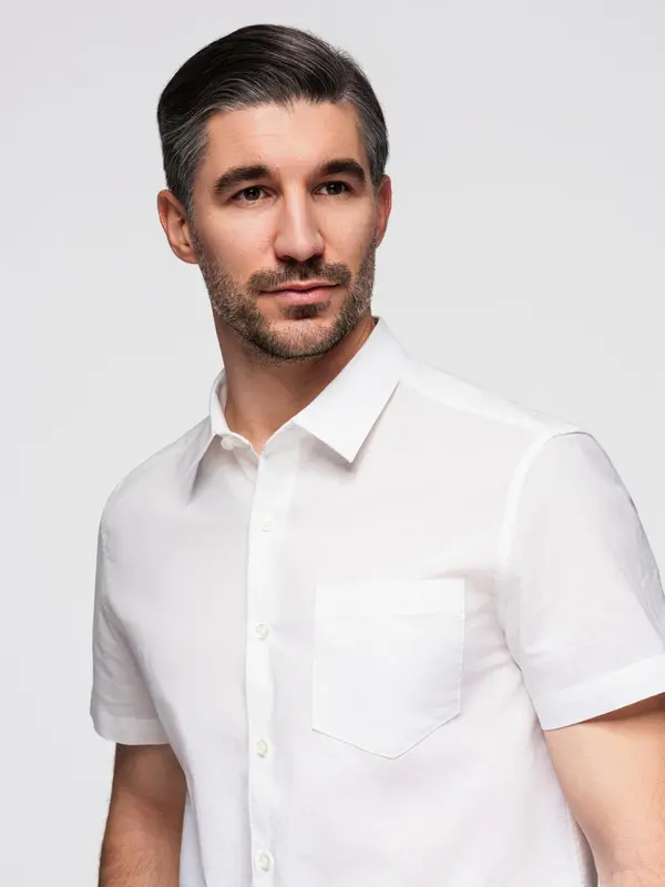 Ombre Ombre Men's short-sleeved linen-cotton shirt with pocket - broken white