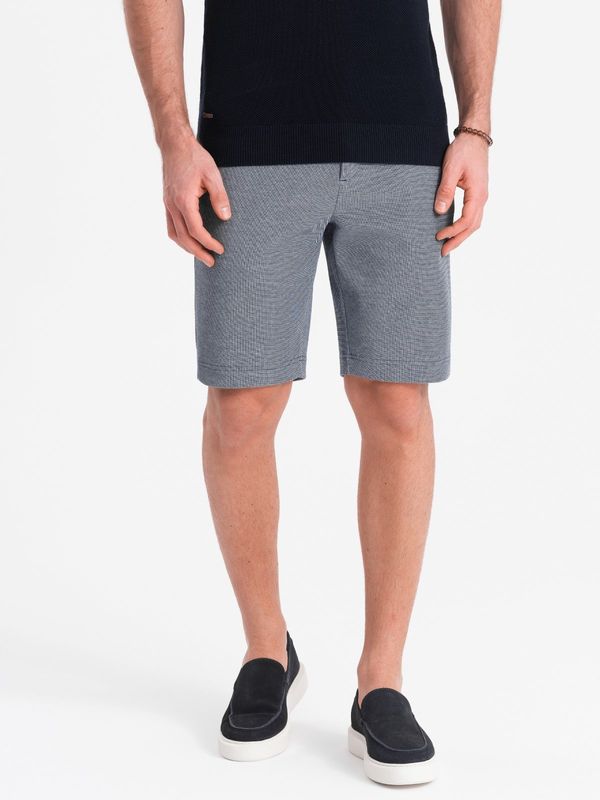 Ombre Ombre Men's shorts made of two-tone melange knit fabric - navy blue