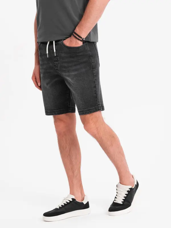 Ombre Ombre Men's shorts with elastic waistband and wash effect - black